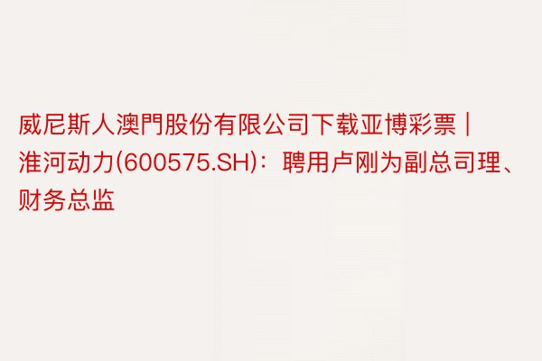 威尼斯人澳門股份有限公司下载亚博彩票 | 淮河动力(600575.SH)：聘用卢刚为副总司理、财务总监