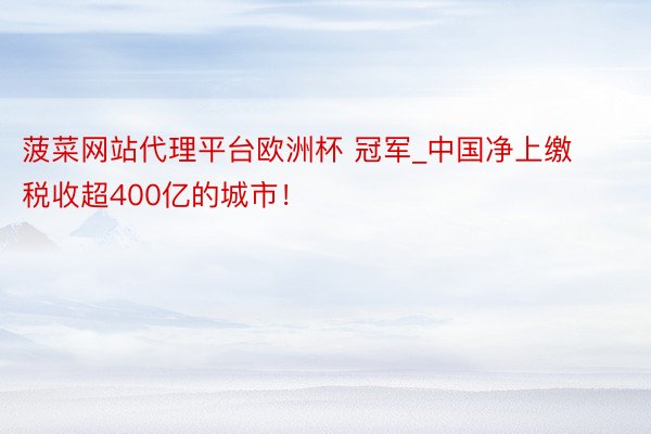 菠菜网站代理平台欧洲杯 冠军_中国净上缴税收超400亿的城市！