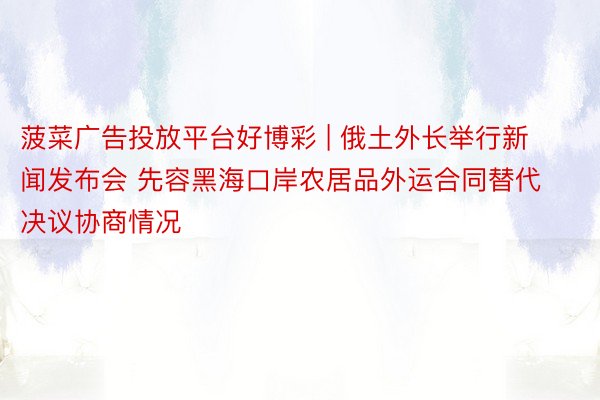 菠菜广告投放平台好博彩 | 俄土外长举行新闻发布会 先容黑海口岸农居品外运合同替代决议协商情况