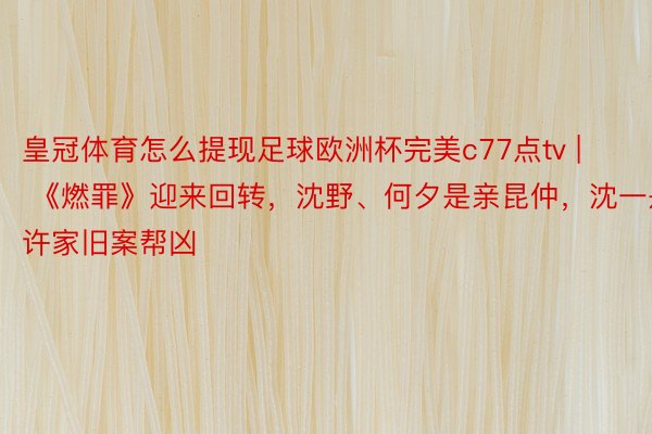 皇冠体育怎么提现足球欧洲杯完美c77点tv | 《燃罪》迎来回转，沈野、何夕是亲昆仲，沈一是许家旧案帮凶